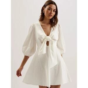Ted Baker Askas White Seersucker Tie Front Mini Dress